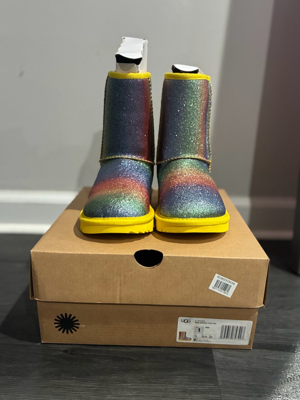 UGG Rainbow Glitter Short Boots with Yellow Soles